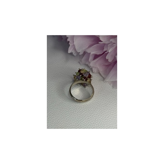 925 Sterling Silver Garnet Amethyst Citrine Peridot Ring Size 9