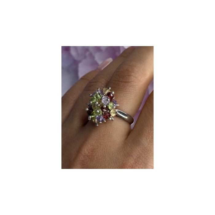 925 Sterling Silver Garnet Amethyst Citrine Peridot Ring Size 9
