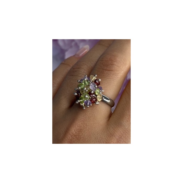 925 Sterling Silver Garnet Amethyst Citrine Peridot Ring Size 9