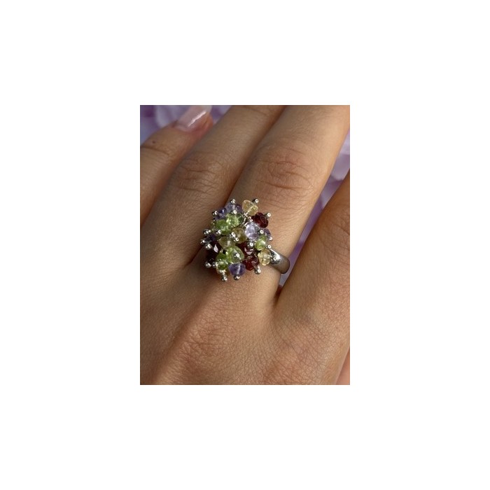 925 Sterling Silver Garnet Amethyst Citrine Peridot Ring Size 9