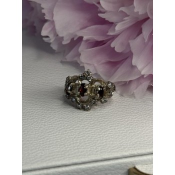 Vintage 925 Sterling Silver Garnet & Beryl Ring Size 5