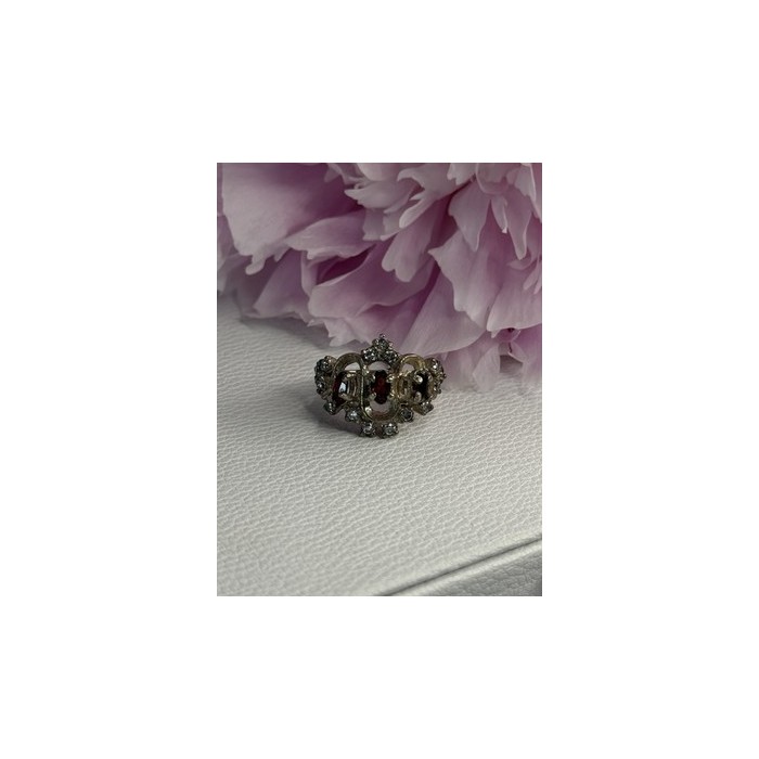 Vintage 925 Sterling Silver Garnet & Beryl Ring Size 5