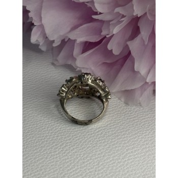 Vintage 925 Sterling Silver Garnet & Beryl Ring Size 5