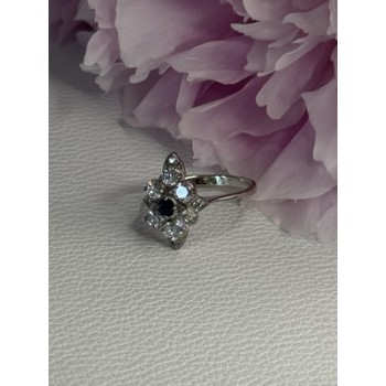 925 Sterling Silver Blue & White Sapphire Flower Ring Size 8