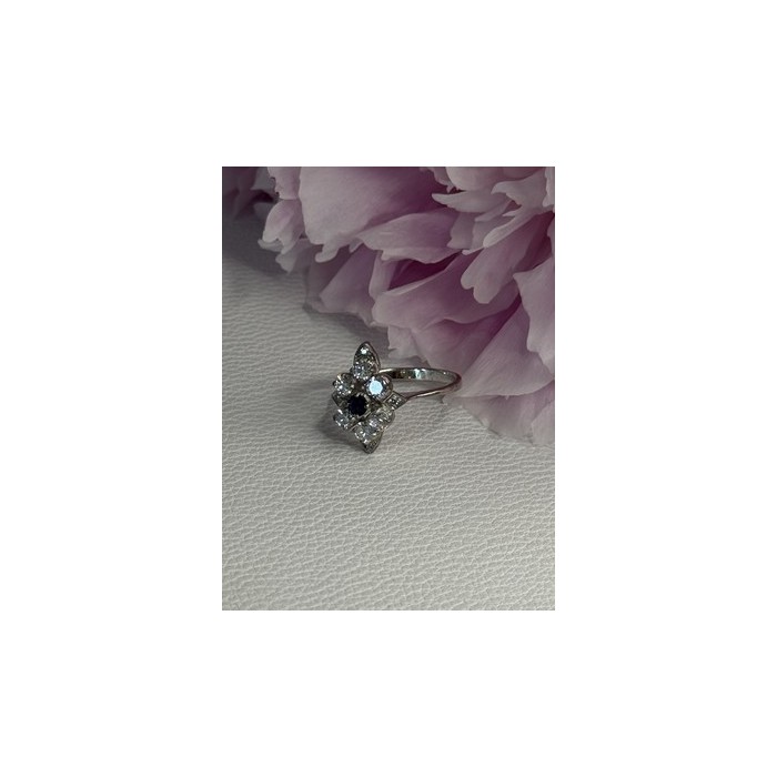 925 Sterling Silver Blue & White Sapphire Flower Ring Size 8