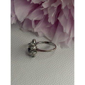 925 Sterling Silver Blue & White Sapphire Flower Ring Size 8