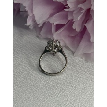 925 Sterling Silver Blue & White Sapphire Flower Ring Size 8