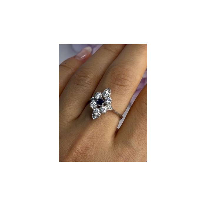 925 Sterling Silver Blue & White Sapphire Flower Ring Size 8