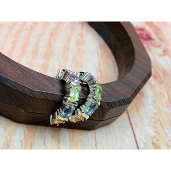 925 Sterling Silver Multi Gemstones Stud Earrings