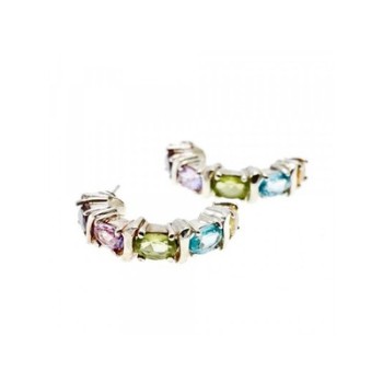 925 Sterling Silver Multi Gemstones Stud Earrings