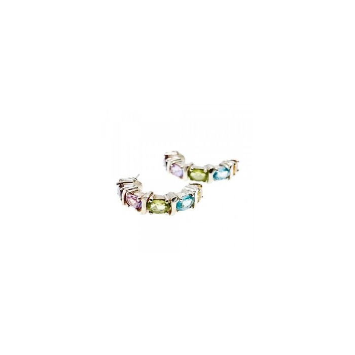 925 Sterling Silver Multi Gemstones Stud Earrings