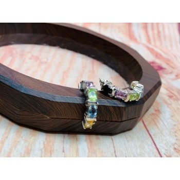 925 Sterling Silver Multi Gemstones Stud Earrings