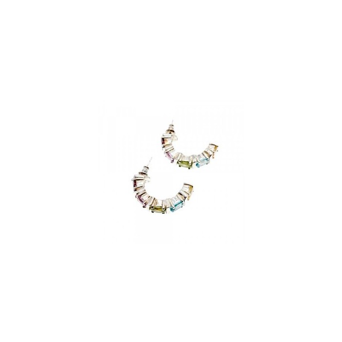925 Sterling Silver Multi Gemstones Stud Earrings