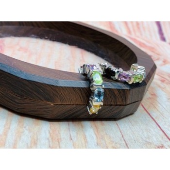 925 Sterling Silver Multi Gemstones Stud Earrings