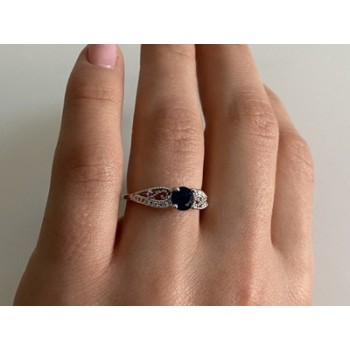 925 Sterling Silver Blue & White CZ Ring Size 7