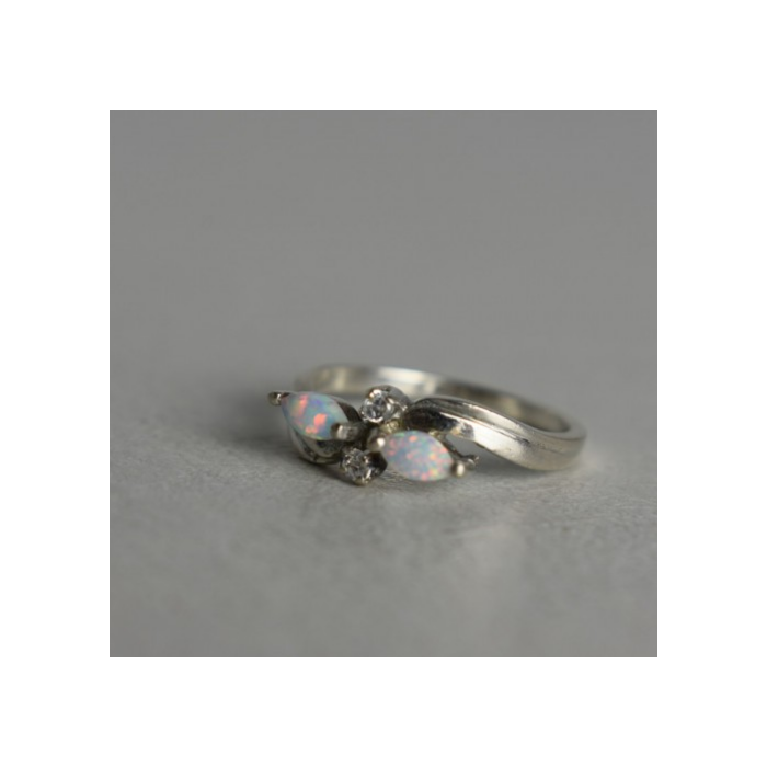 925 STERLING SILVER OPAL & CZ RING SIZE 6.5