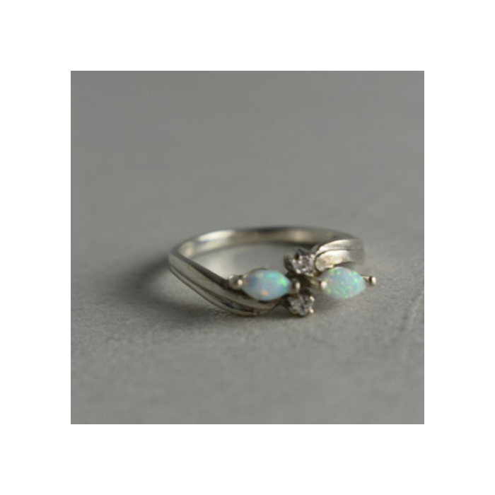 925 STERLING SILVER OPAL & CZ RING SIZE 6.5