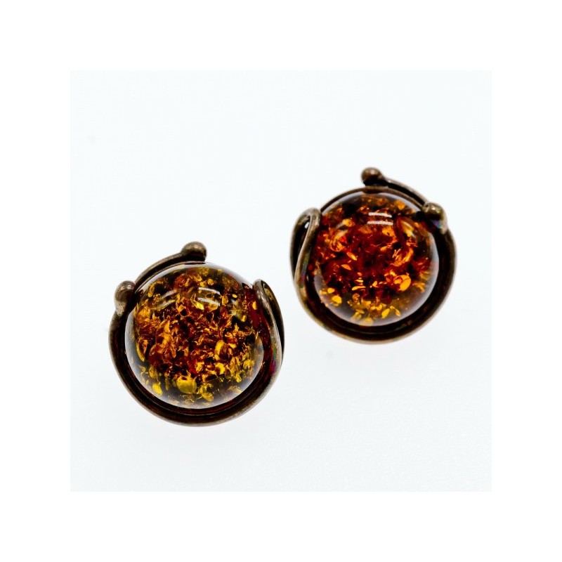 Vintage 925 Sterling Silver Amber Stud Earrings Italy