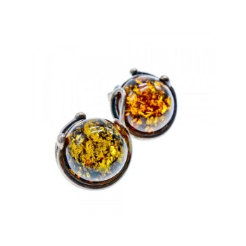 Vintage 925 Sterling Silver Amber Stud Earrings Italy