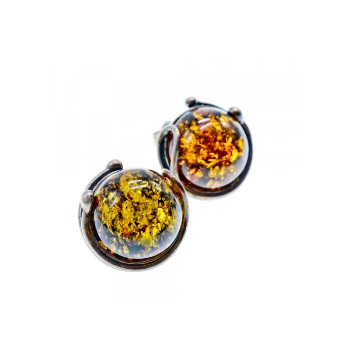 Vintage 925 Sterling Silver Amber Stud Earrings Italy