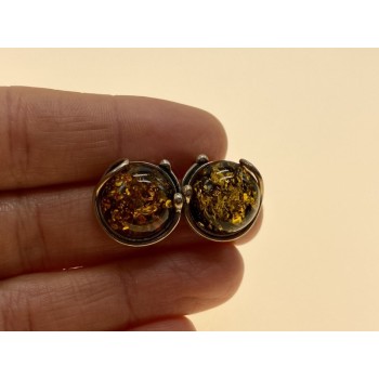 Vintage 925 Sterling Silver Amber Stud Earrings Italy