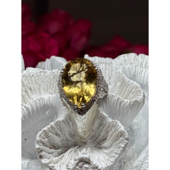 925 Sterling Silver Citrine & Beryl Ring Size 8.5
