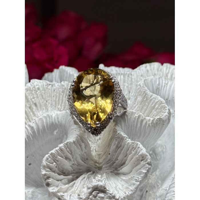 925 Sterling Silver Citrine & Beryl Ring Size 8.5