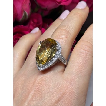 925 Sterling Silver Citrine & Beryl Ring Size 8.5