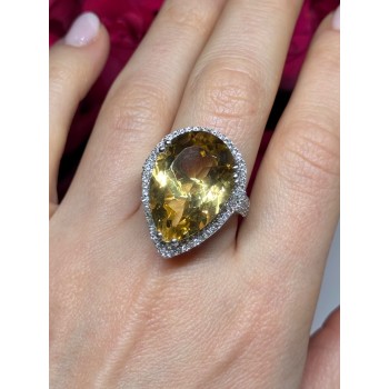 925 Sterling Silver Citrine & Beryl Ring Size 8.5
