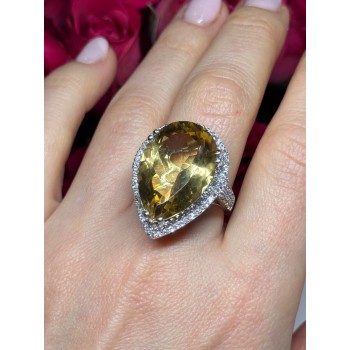 925 Sterling Silver Citrine & Beryl Ring Size 8.5
