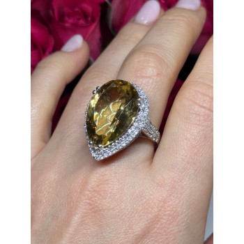 925 Sterling Silver Citrine & Beryl Ring Size 8.5