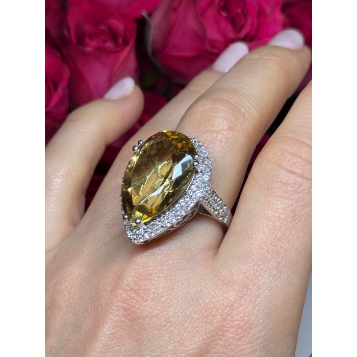 925 Sterling Silver Citrine & Beryl Ring Size 8.5