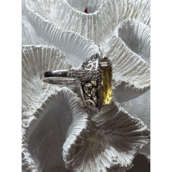 925 Sterling Silver Citrine & Beryl Ring Size 8.5