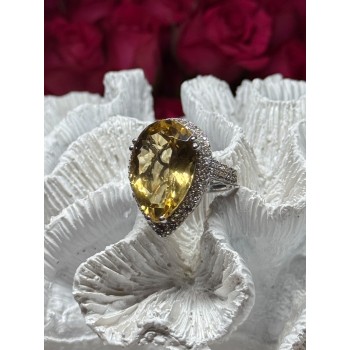 925 Sterling Silver Citrine & Beryl Ring Size 8.5
