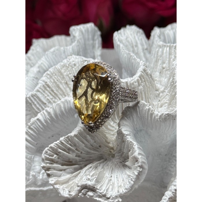 925 Sterling Silver Citrine & Beryl Ring Size 8.5