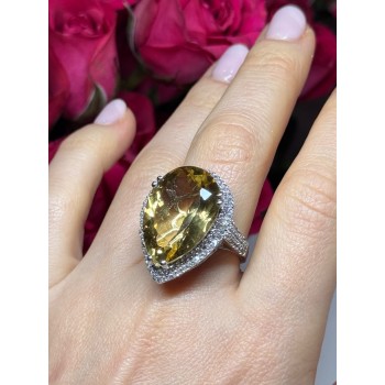 925 Sterling Silver Citrine & Beryl Ring Size 8.5