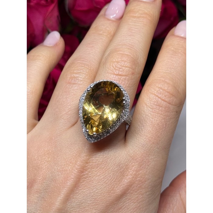 925 Sterling Silver Citrine & Beryl Ring Size 8.5