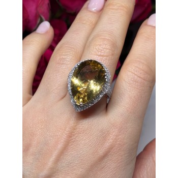 925 Sterling Silver Citrine & Beryl Ring Size 8.5