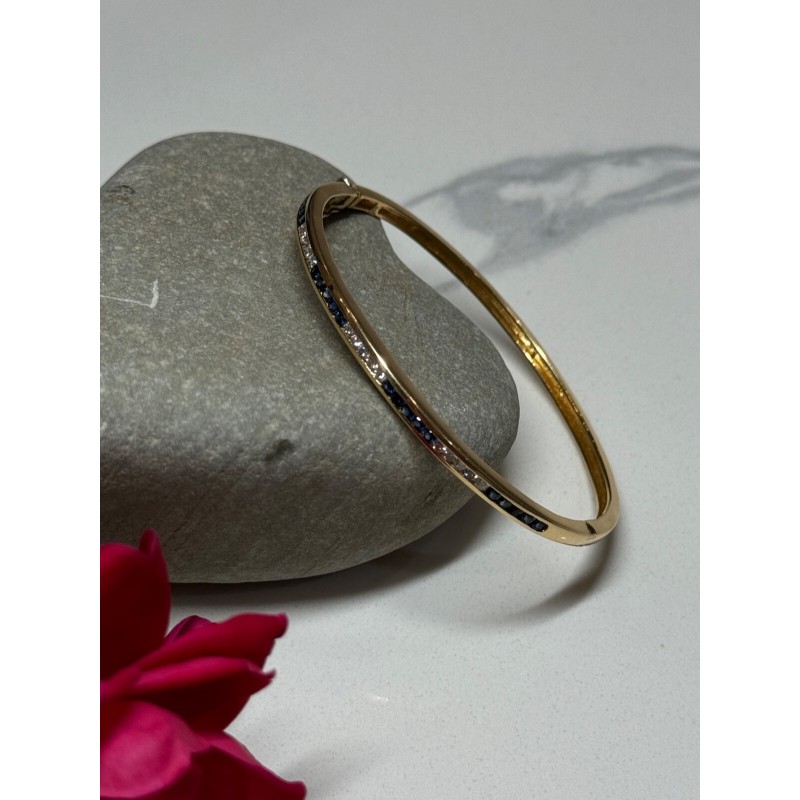 14K YELLOW GOLD BRACELET BLUE & WHITE SAPPHIRE