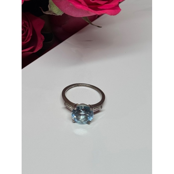 925 Sterling Silver Topaz & Beryl Ring Size 6