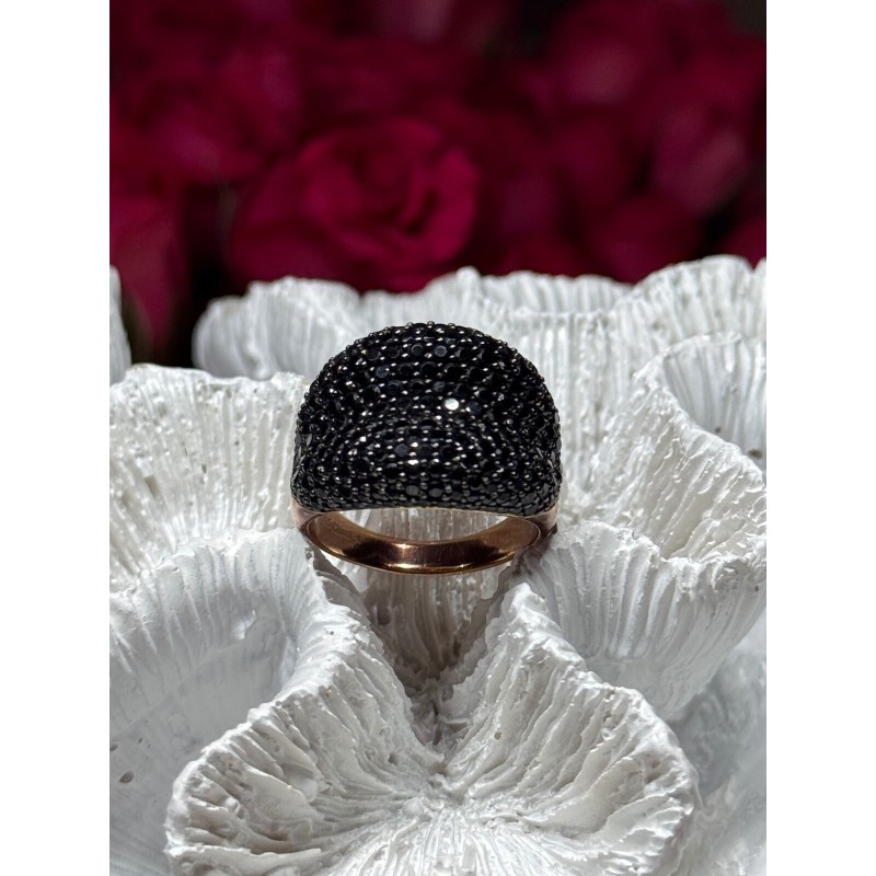 925 Sterling Silver Gold Plated Black Spinel Ring Size 8.5