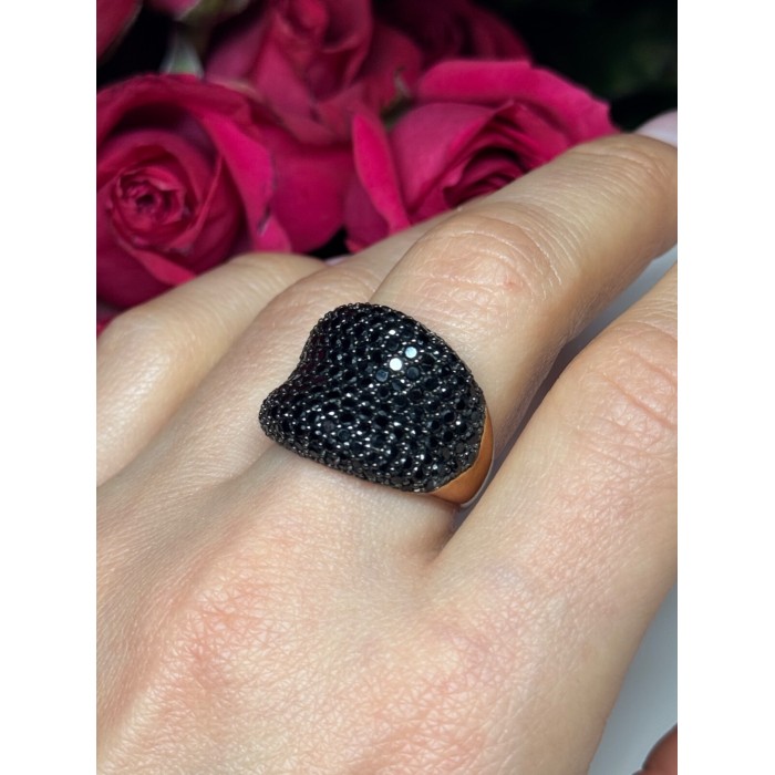 925 Sterling Silver Gold Plated Black Spinel Ring Size 8.5
