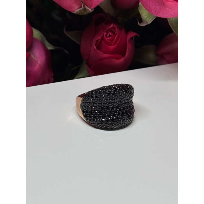 925 Sterling Silver Gold Plated Black Spinel Ring Size 8.5