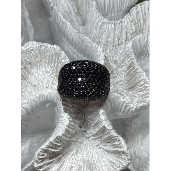 925 Sterling Silver Gold Plated Black Spinel Ring Size 8.5