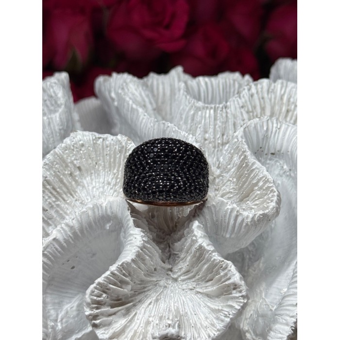 925 Sterling Silver Gold Plated Black Spinel Ring Size 8.5