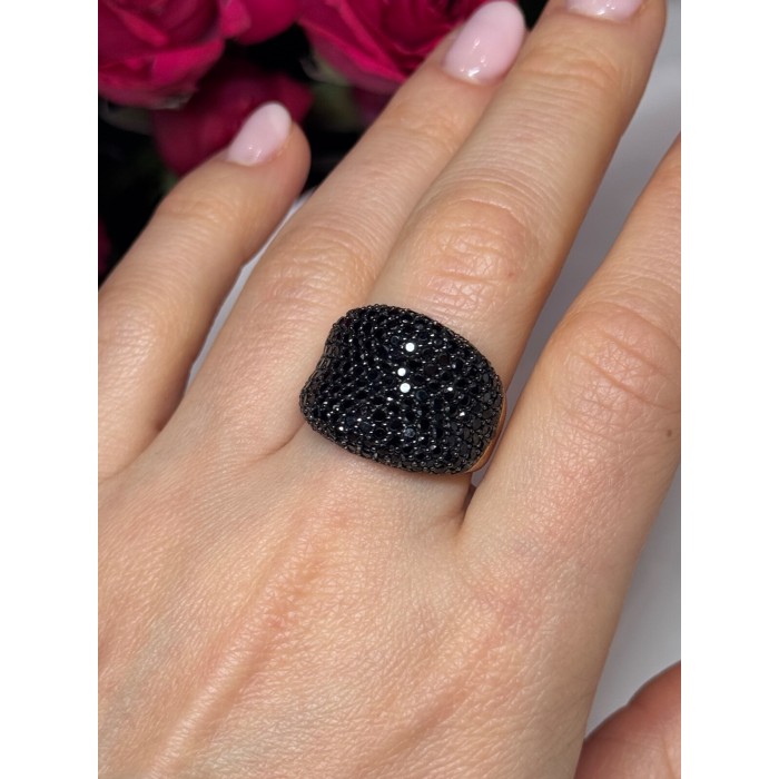 925 Sterling Silver Gold Plated Black Spinel Ring Size 8.5