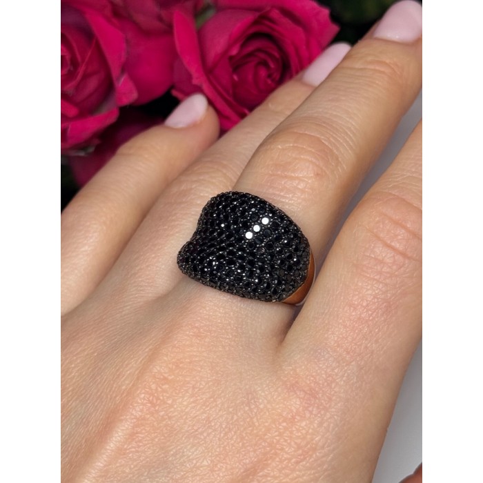 925 Sterling Silver Gold Plated Black Spinel Ring Size 8.5
