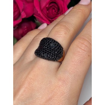 925 Sterling Silver Gold Plated Black Spinel Ring Size 8.5