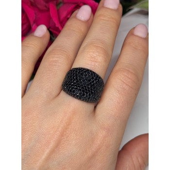 925 Sterling Silver Gold Plated Black Spinel Ring Size 8.5