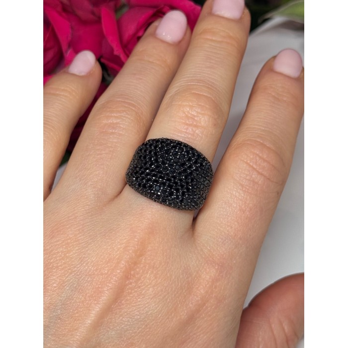 925 Sterling Silver Gold Plated Black Spinel Ring Size 8.5